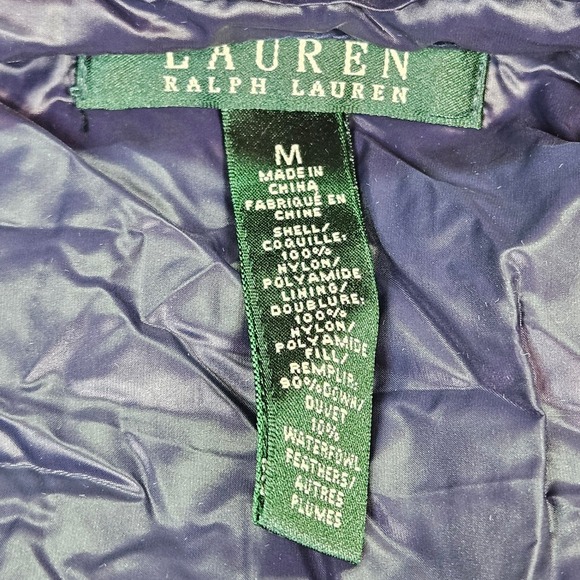 Lauren Ralph Lauren Quilted Puffer Hood Long Coat Navy Preppy Women M Duck Down - Picture 5 of 13